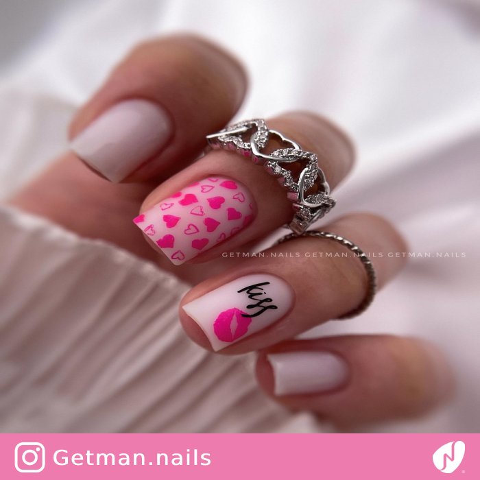 Hearts and Lips Valentine Nails